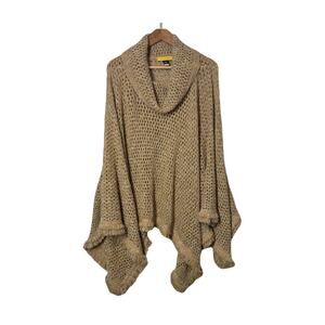 St. John Open Knit Poncho Sweater Wool Blend Gold Accent Women’s L
